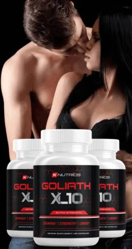 Goliath XL10 product bottle shown in the hero section of the sale page